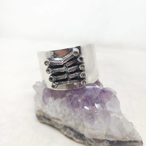 Jacob Hull Cuff Bracelet Silver Plate Ribcage Skeleton Denmark Brutalist RARE - Picture 2 of 12